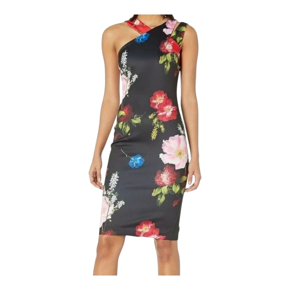 Ted Baker Polayo Berry Sundae Asymmetric Dress Floral One-Shoulder Dress US Sz 8 - Picture 10 of 11